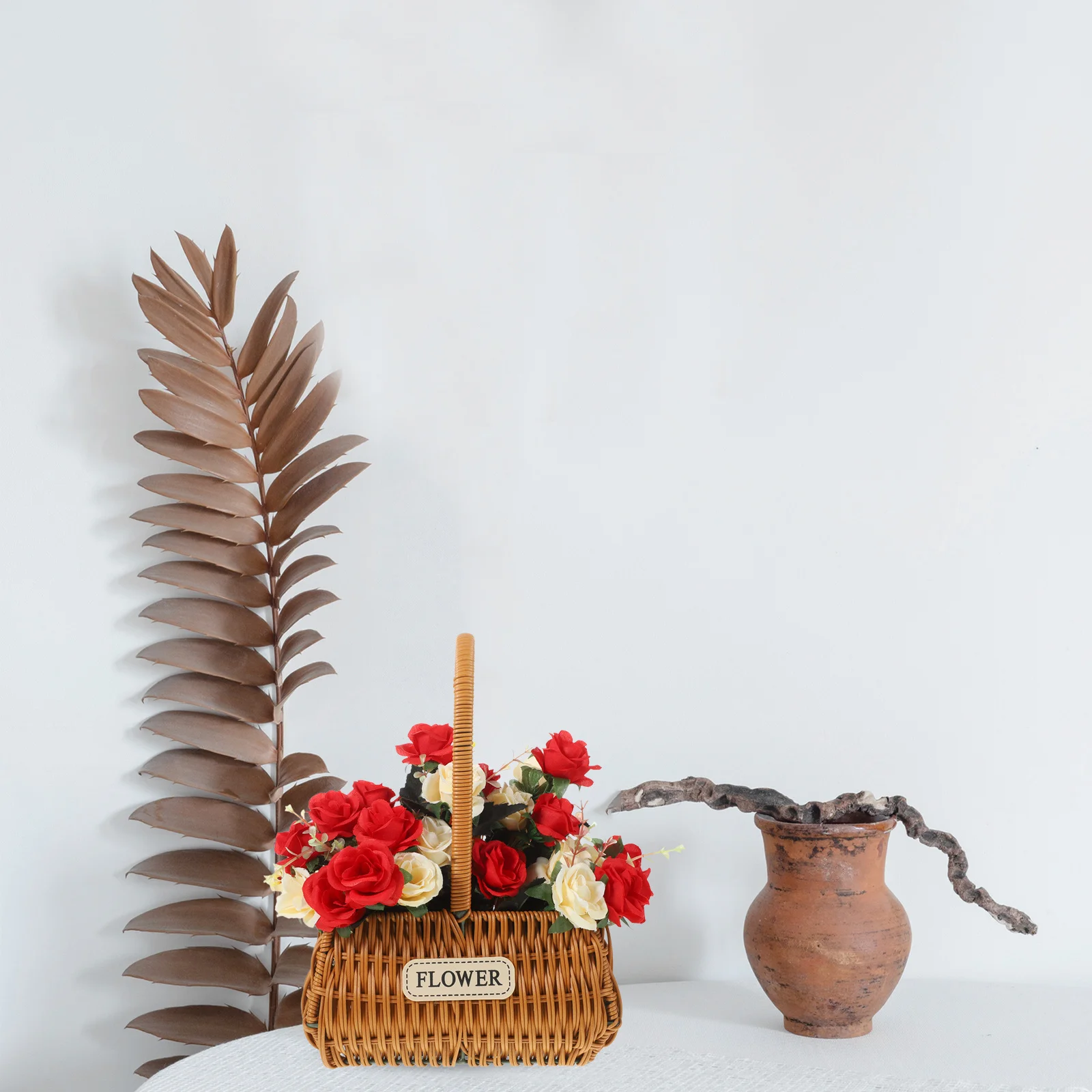 سلة ترتيب الزهور المنسوجة المحمولة لديكور الزفاف ديكور المنزل سلة التخزين متعددة الأغراض زهرة الزخرفية #2