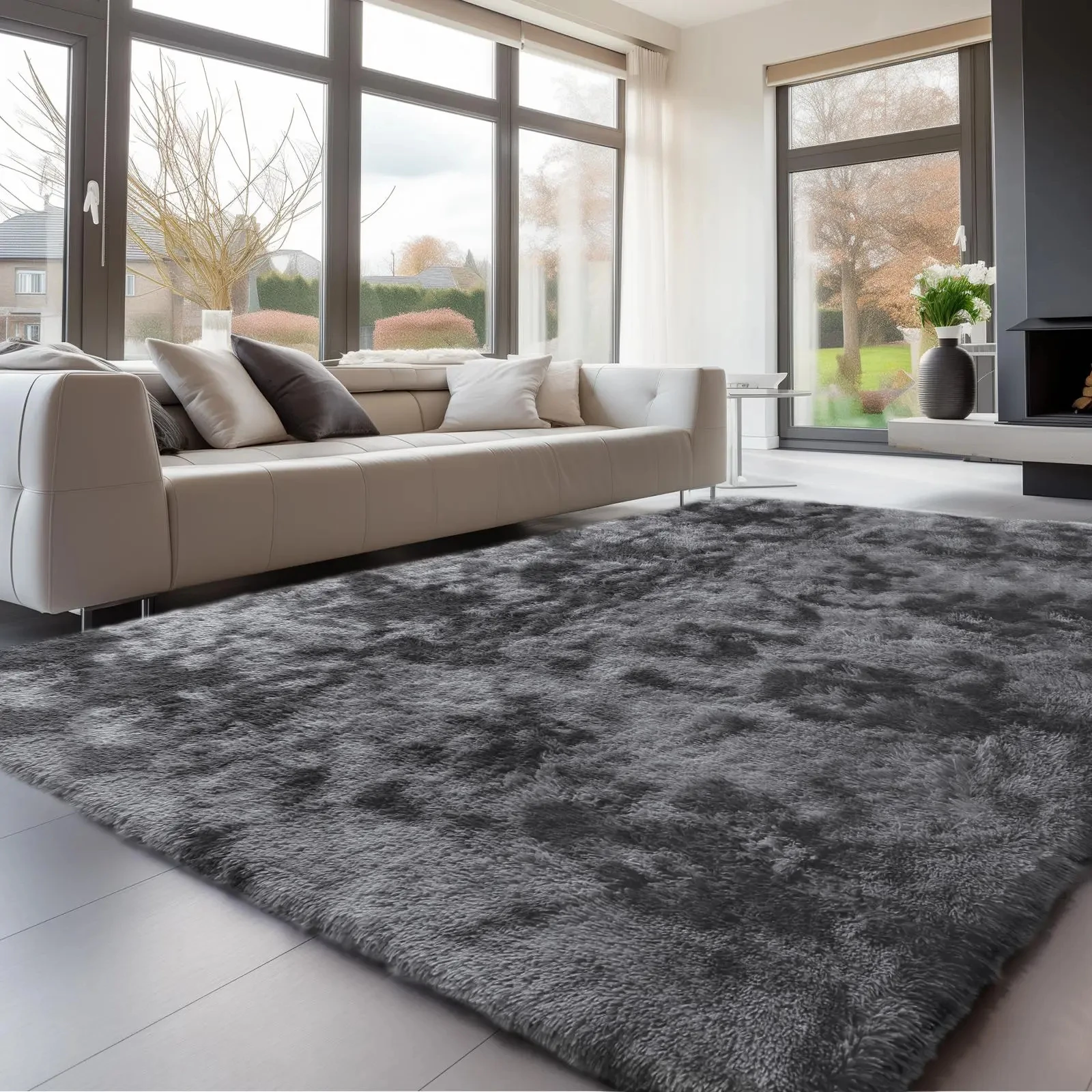 VIKAMA Tie-Dye Long Plush Carpet Super Soft Fluffy Living Room Bedroom Rug Children's Room Baby Crawling Mat Home Decoration