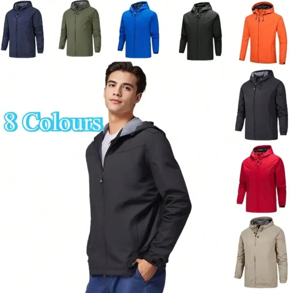 

Новинка 2025 года, мужская куртка-дождевик, тонкая однослойная куртка, ветровка с капюшоном, ветрозащитный водонепроницаемый уличный альпинистский костюм
