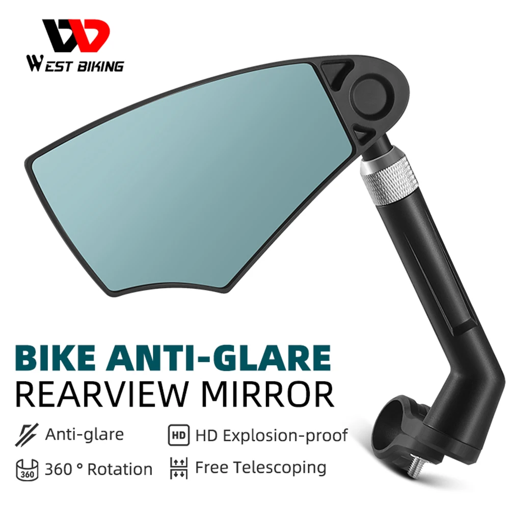 West Biking Bicycle Rearview Mirror 360 Degree Adjustable Rotatable Handlebar Mirror Explosion Proof Anti Glare Bicycle Mirror