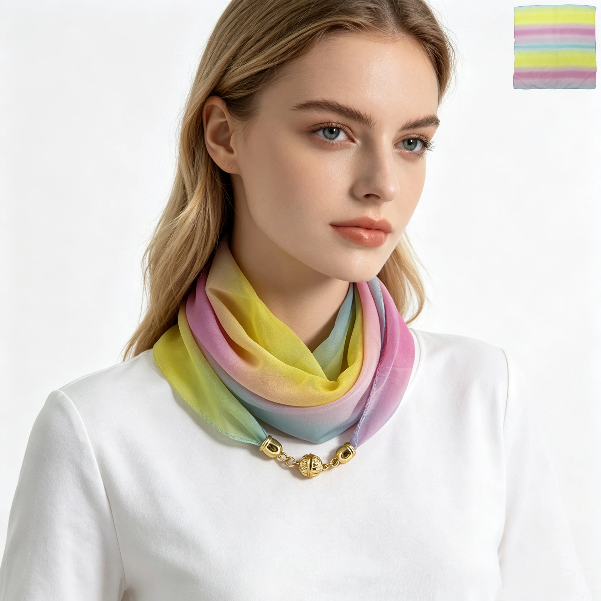 Farbverlauf Regenbogen-Streifen Karierter Farbblock Kontrast Magnetverschluss Halstuch Bedrucktes Dekoratives Halstuch Vielseitiges Halstuch – Detail 13