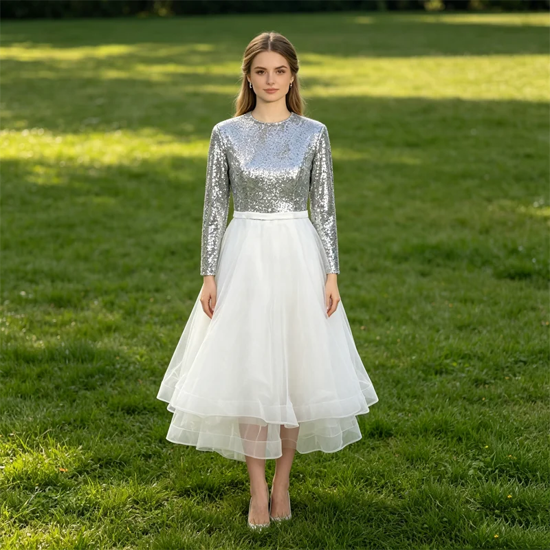 real-photo-customized-evening-dress-silver-sequins-modest-o-neck-full-sleeves-tea-length-plus-size-woman-party-formal-gown-ml061