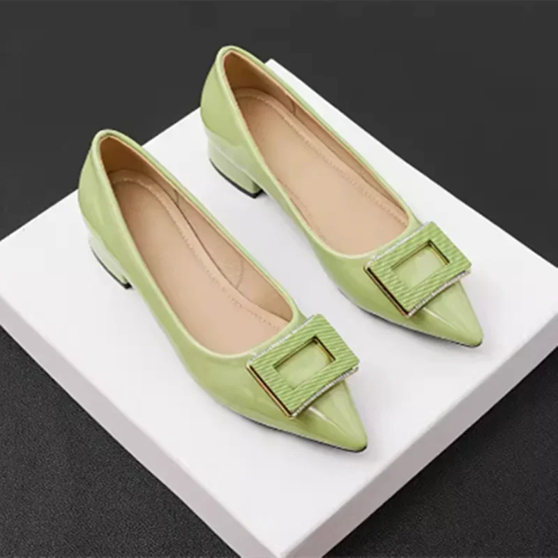 Women Designer Shoes Null Green Wine Office Noiseless Pumps Low Heels 3cm Patent Shiny Leather Elegant Slip-On Plus Sizes 33-45