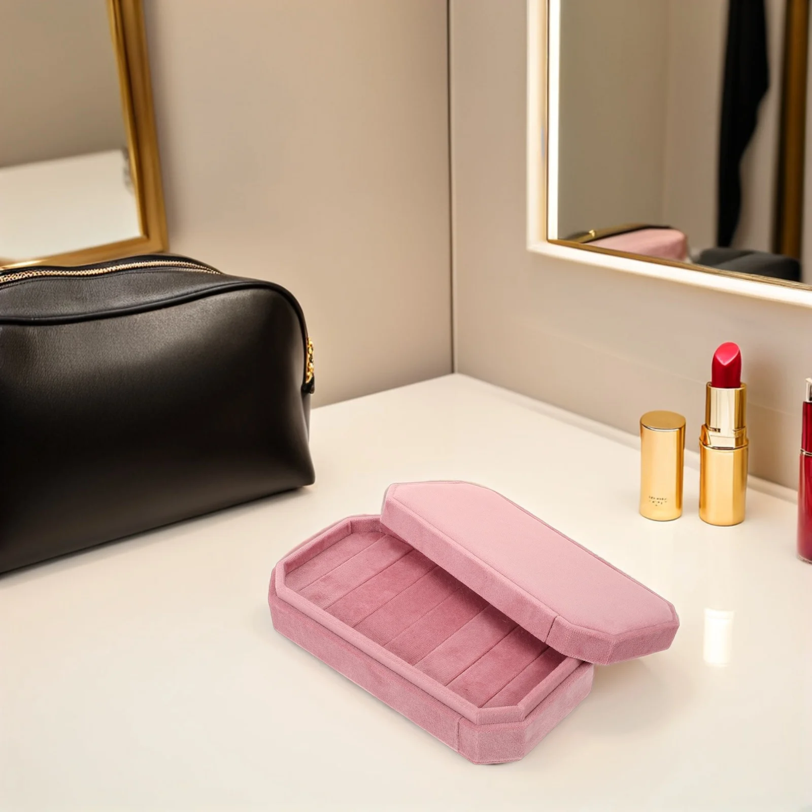 Jewelry Box Pink Soft Interior Ring Earring Holder Travel Small Jewelry Storage Case Storage Box