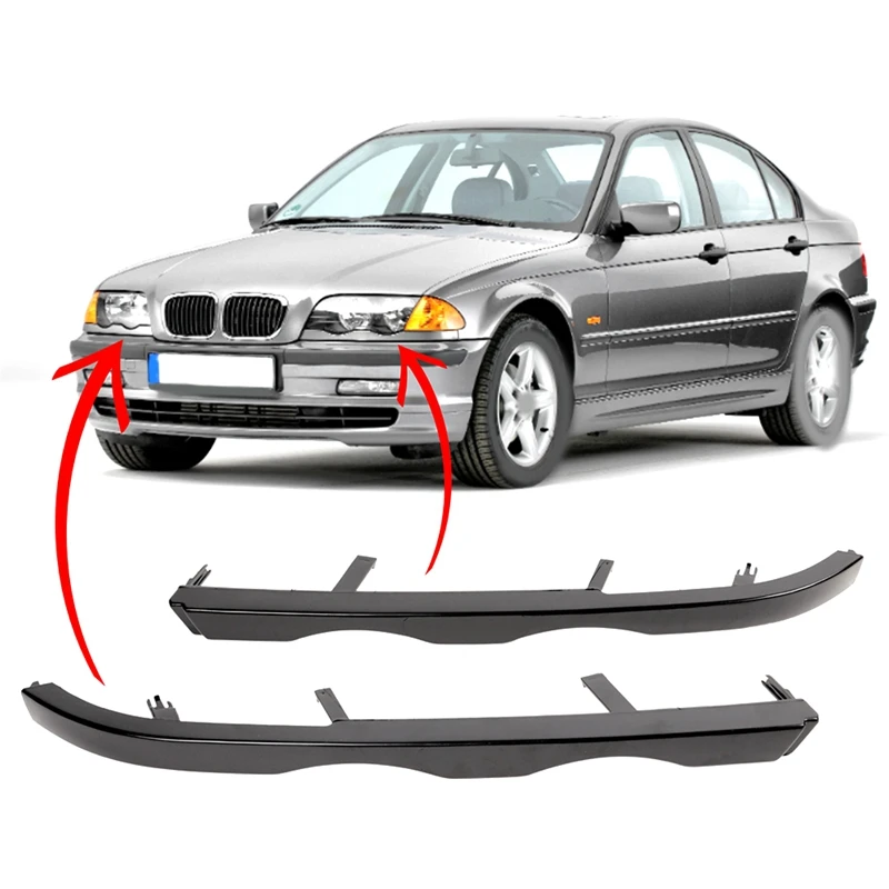 Car Front Under Headlight Molding Cover Trim Fit For BMW E46 3 Series 1998 - 2001 51138208485 51138208486 Black ABS 1 Pair