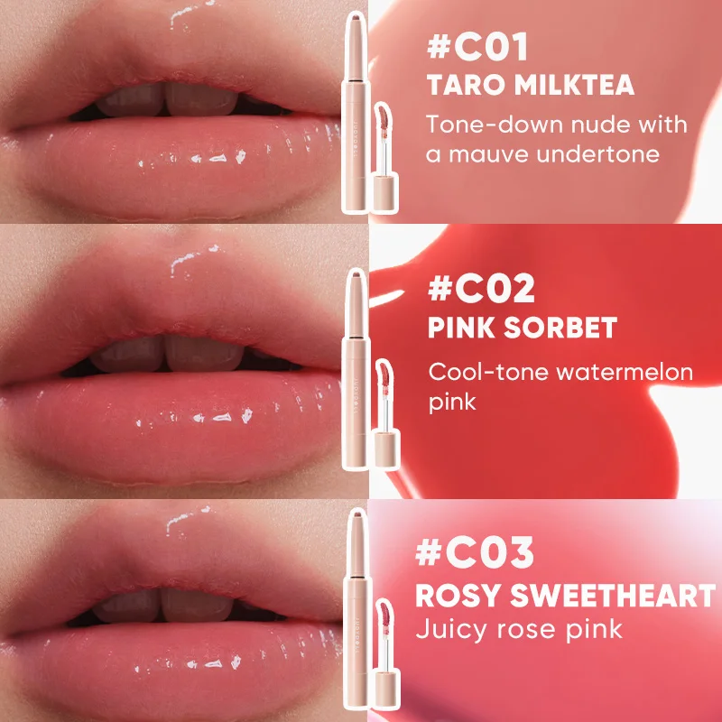 JUDYDOLL Podwójny błyszczyk i konturówka do ust, 2 w 1, lustrzany połysk, nawilżający, długotrwały, nieklejący, zdefiniowane usta, błyszczące wykończenie