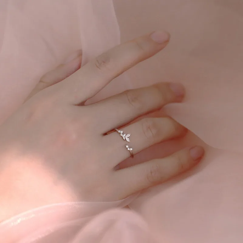Exquisite Shiny 925 Sterling Silver Opening Adjustable Irregular Butterfly Wing Zircon Ring for Woman Personalized Jewelry Gifts gallery 3