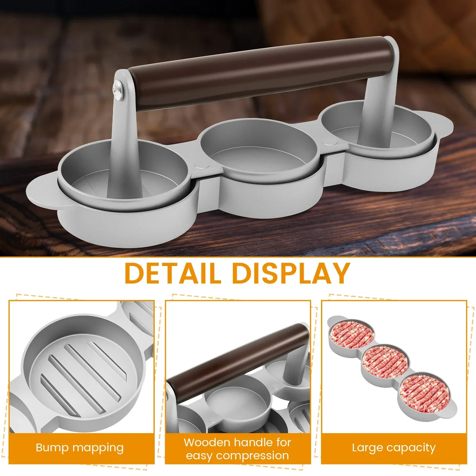 

2025 горячий пресс для гамбургеров и пирожков с ручкой, форма с 3 полостями, нержавеющая сталь, антипригарная форма, регулируемая толщина, кухонная пчела