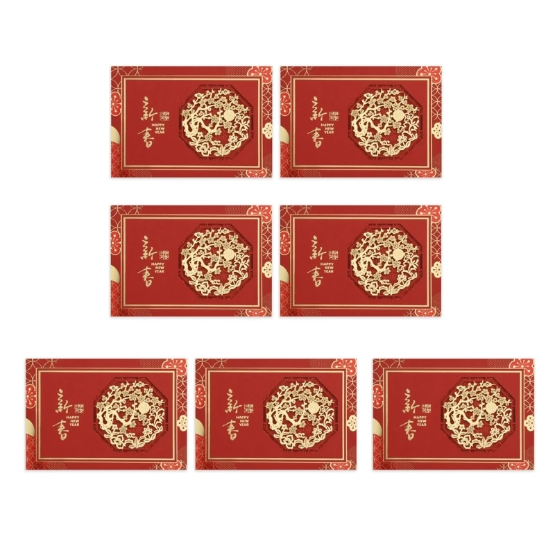 ชุดการ์ดกระดาษปีใหม่ 3 มิติสร้างสรรค์ 7 ใบสีสันสดใสสำหรับเทศกาลพิเศษ