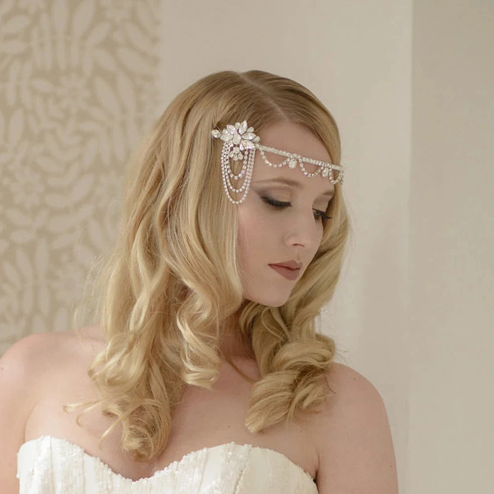 Stonefans Vintage Crystal Gatsby Headband 1920s Wedding Hair Jewelry Carnival Flapper Headdress 2024 Flower Head Chain for Women view 4