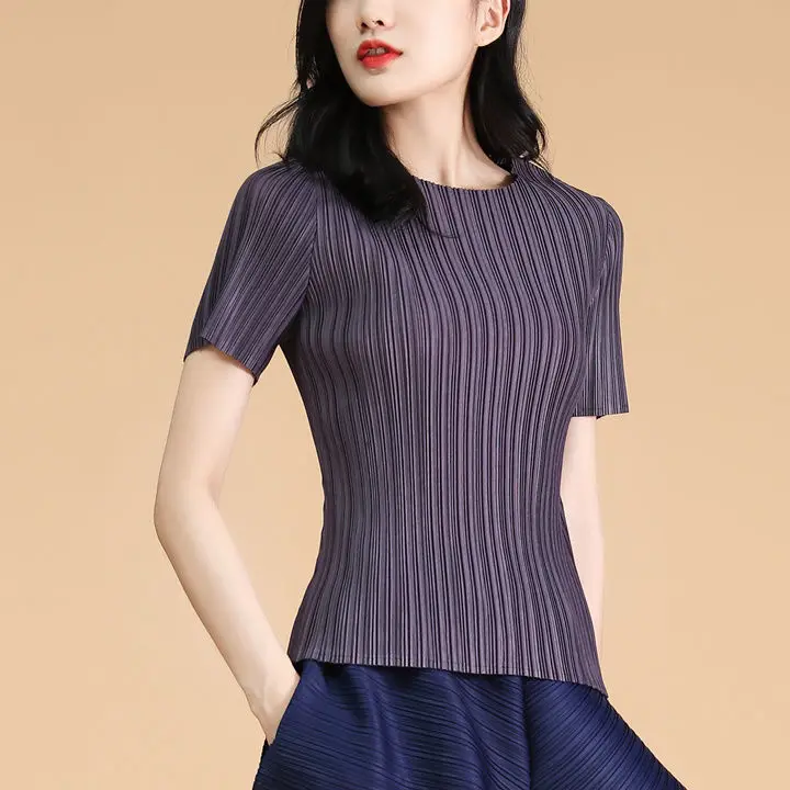 

Pleated Short Sleeve Summer Women's New Fashion Design Sense Elastic Loose Size Women's Top t shirts