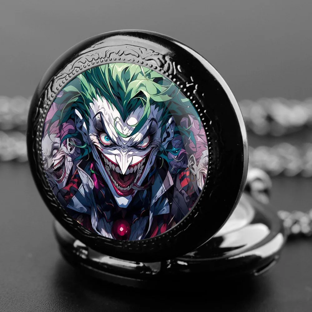 Popular Anime Joker Glass Dome Vintage Arabic Numerals Quartz Pocket Watch Necklace Pendant Clock Chain Men Women for Lover