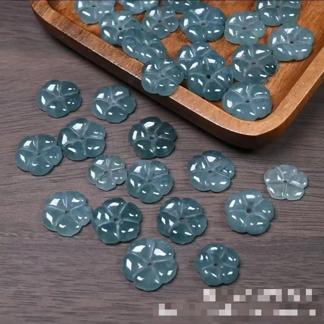 16mm Natural Myanmar Jadeite Grade A Burma Blue Water Jade Flower Bead For Jewelry Making Diy Bracelet Charm Necklace Accessorie 2