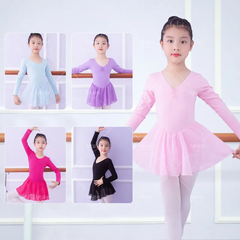 

Детский танцевальный костюм, тренировочный костюм, костюм с длинными рукавами для девочек, костюм для китайских танцев на осень, балетная юбка, комбинезон для девочек