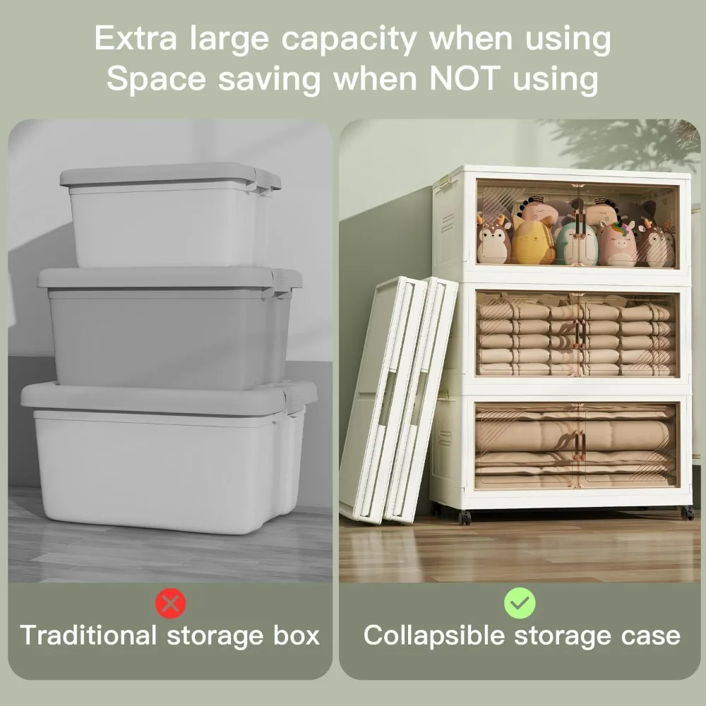 Storage Bins with Lid, 36 Gal Extra Large Collapsible Storage Bins, 4 Packs Stackable Storage Bins with Wheels,Closet Organizers