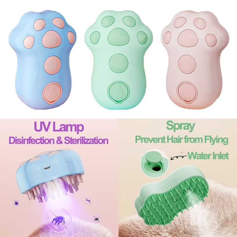 

UV Spray Cat Hair Remove Comb Dog Brush Electric Pet Cleaning Steam Spray Brush Massage Hair Removal Comb Anti Flying Brush