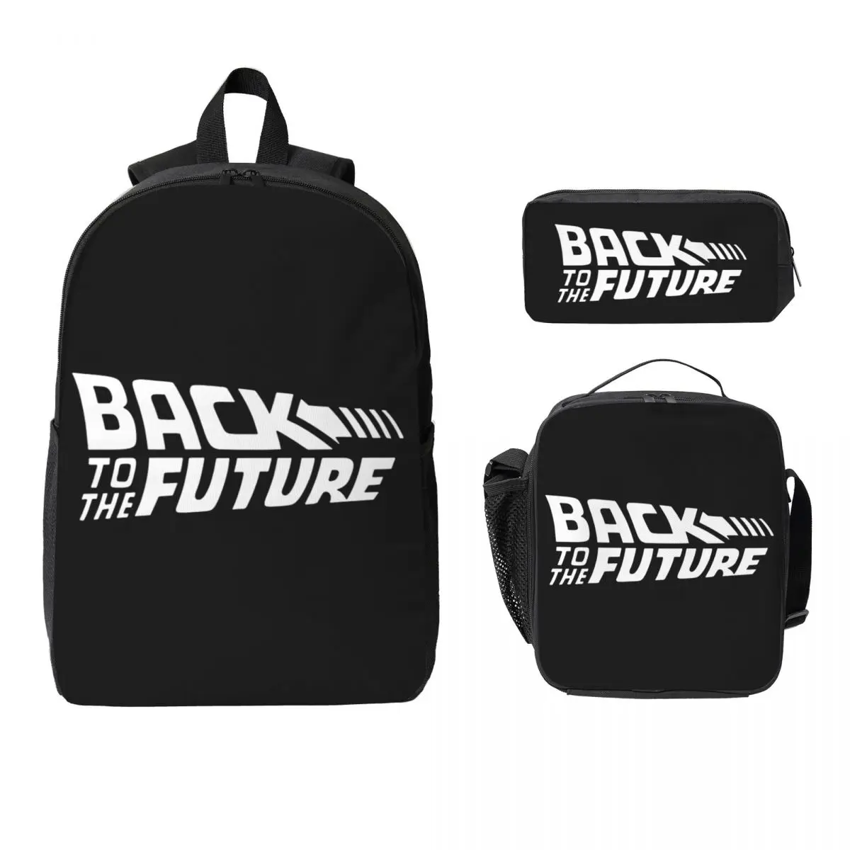 Retro Back To The Future Backpack Student Boys Girls BookBag School Bag Laptop Shoulder Bags 3ps Insulated Lunch Bag Pencil Case