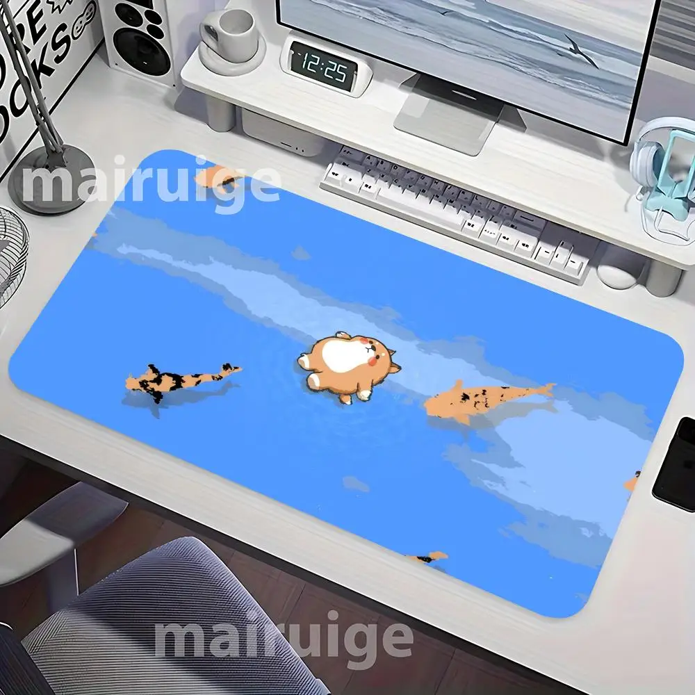 Water Cat Fish Mouse Pad Large Computer Office Game Table Mat XXL Rubber Anti-slip Stitched Edge PC Keyboard Mats Long Desk Pads