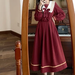 Spring Autumn Dresses Oversized Sweet Preppy Style Long Sleeve Bow Decoration Vestidos All Match Elegant 2023 New Women Clothing