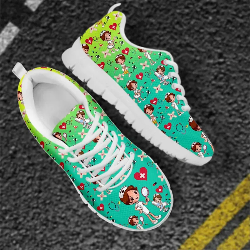 

2023 Fashion Women's Nurse Sneakers Cute Nurse Medical Healthcare Pattern Lace-up Flats Casual Nursing Footwear Hot