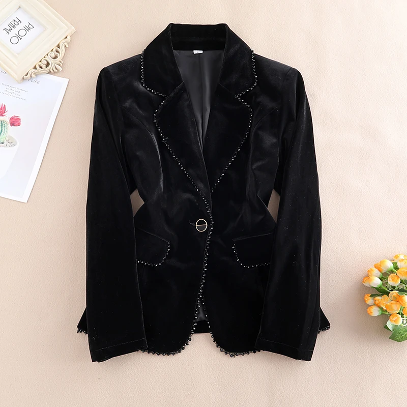 

Ele Velvet Suit Jaet Женский комплект из двух предметов High-End Feeling Gold Velvet Small Western Sle Profional