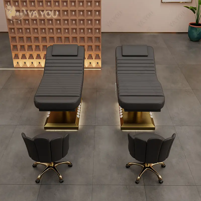 Gold Stainless Steel Base 3 Motor Black PU Beauty Massage Bed With Foot Control