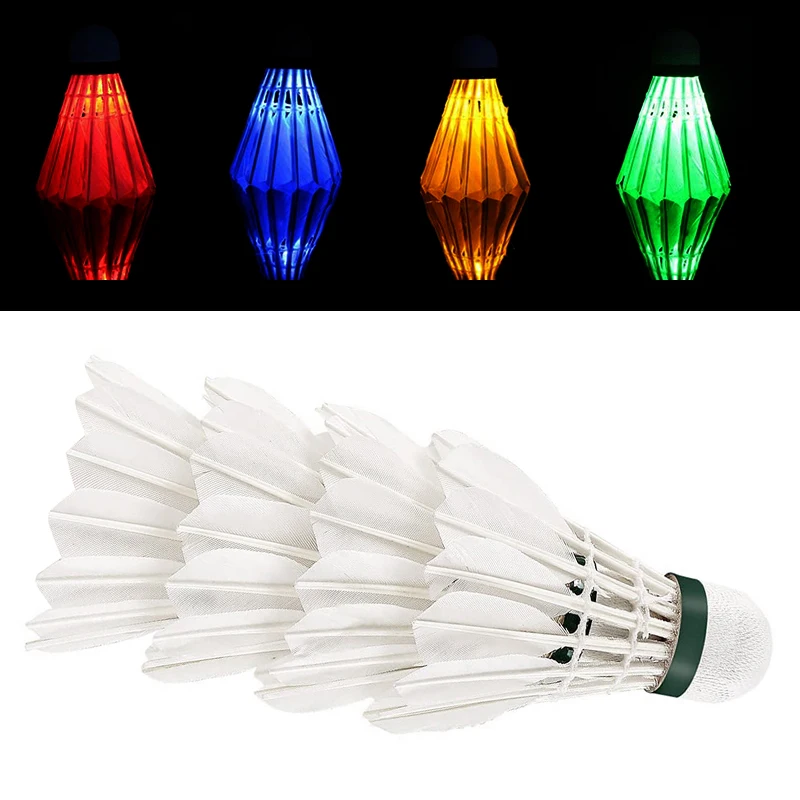 Pack Of 4 Colourful Badminton Balls Cork Goose Feather LED Illuminated Badminton Balls