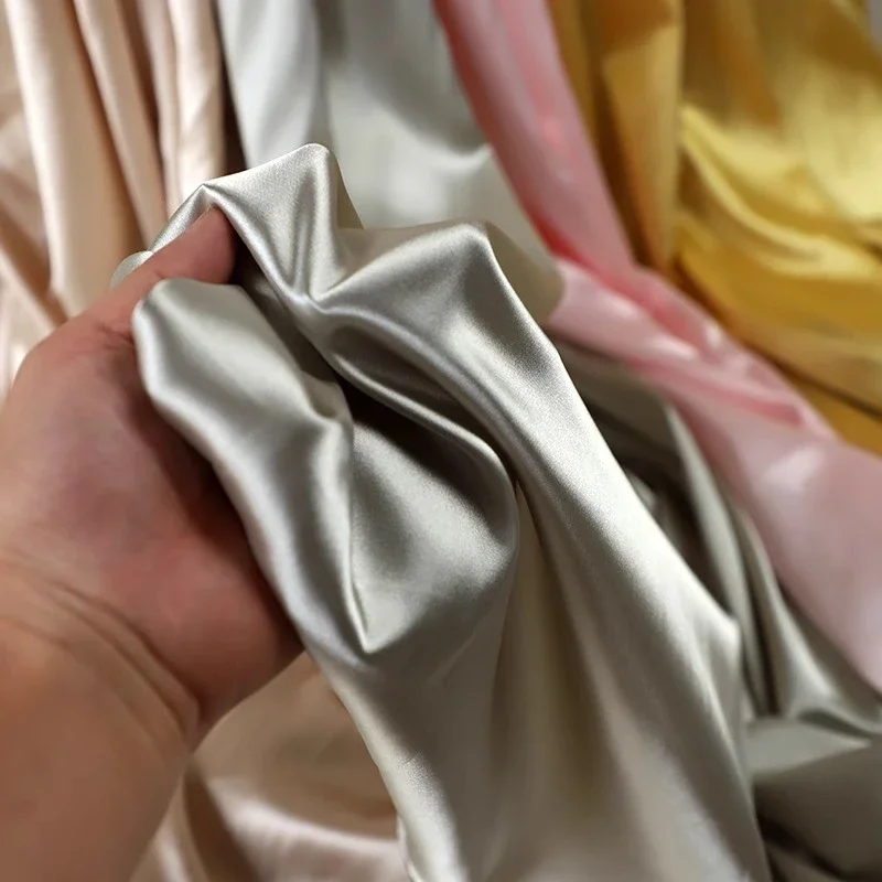 

High end elastic silk fabric soft and smooth glossy fabric sewn cheongsam lining dress sleepwear shirt diy fabrics for sewing