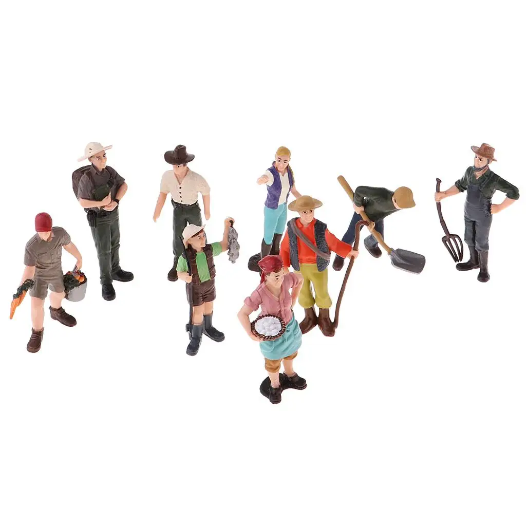 9 ピース手描きの農作業員モデル置物ドールハウスミニ人物フィギュア - コレクション風景装飾品