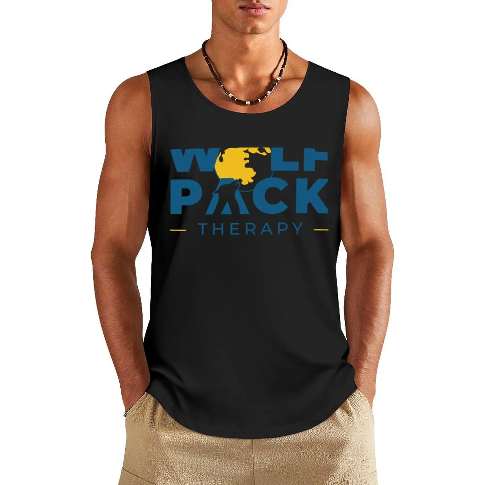

Wolf Pack Therapy Logo Tank Top Men gym sportswear Men's clothing brands Sleeveless top Men's summer clothes
