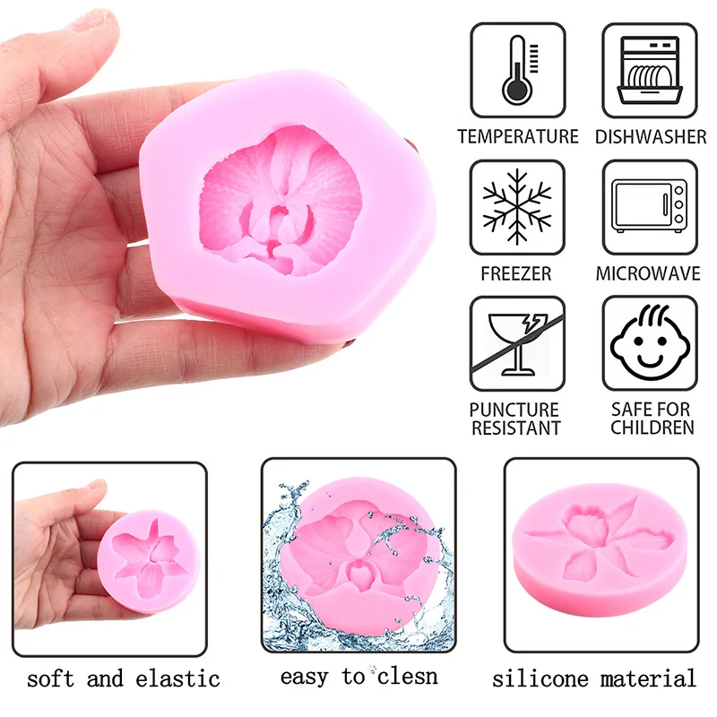 3D Orchid Silicone Molds Flower Fondant Cake Decorating Tools DIY Wedding Cupcake Topper Chocolate Candy Polymer Clay Moulds