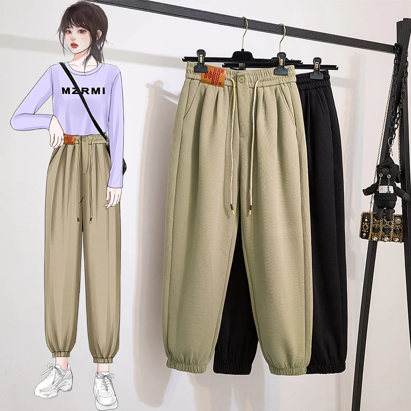 

Autumn Winter Soft Sports Women Casual Trousers High Waist Drawstring Lace-up Simple Fashion Solid Color Versatile Female Pants