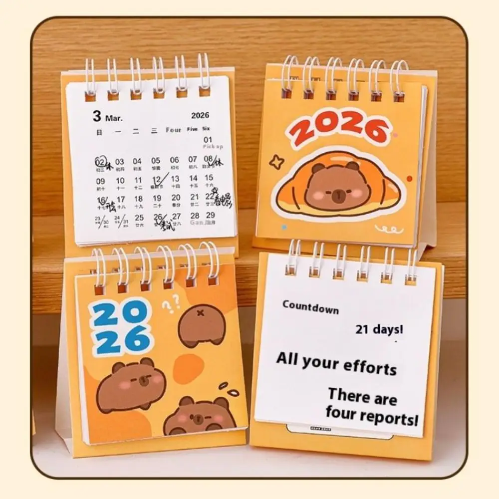 Cute Mini 2026 Desk Calendar Portable Cartoon Office Standing Flip Calendar Coil Calendar Stationery Supplies Accessories
