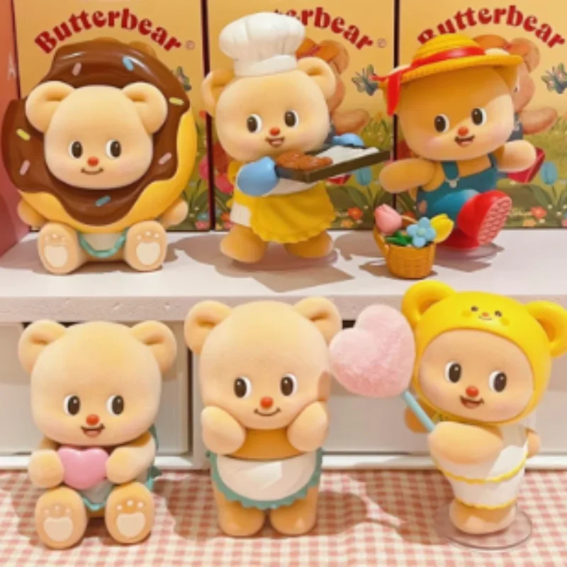 Butterbear Sweet Life Series Blind Box Doll Toys Action Figure Butterbear Flocking Figurines Interior Decoration Girl Xmas Gift