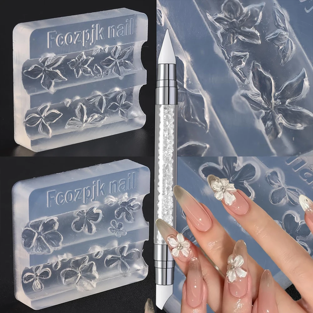 Molde para tallar uñas de flores de silicona 3D, placa de estampado Floral de lirio acrílico, hibisco, plantillas para uñas, plantilla para uñas de flor de cinco pétalos