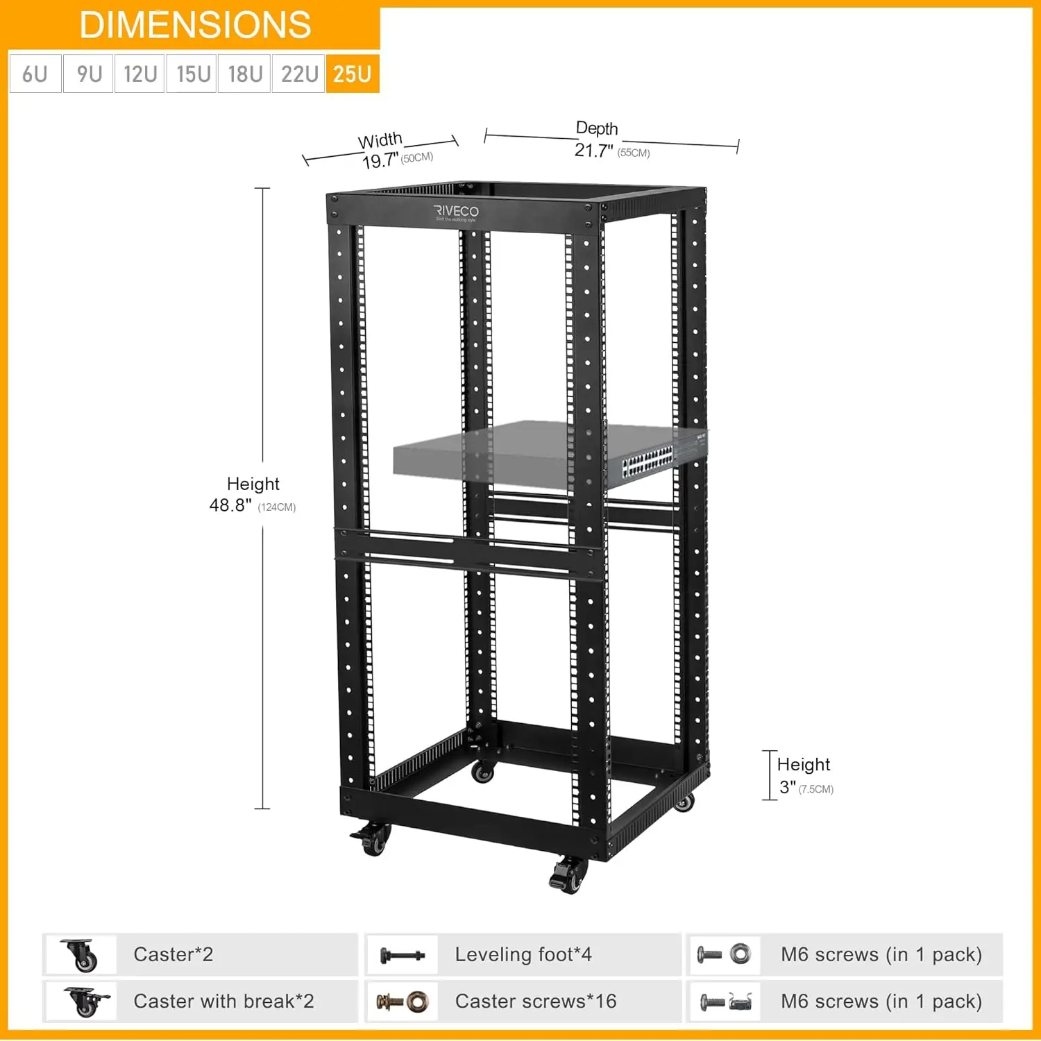 Open Frame Server Rack with Wheels- Heavy Duty 4 Post Quick Assembly 19-inch Support