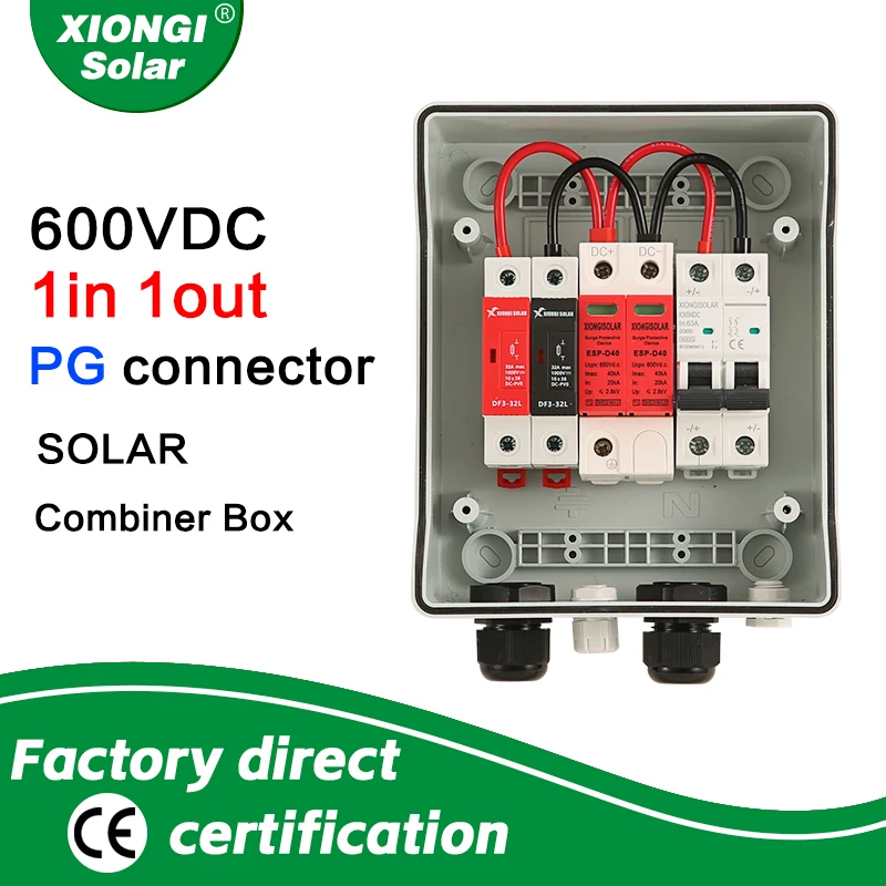 

XIONGISOLAR RED 1-1-600VOPEN DOUBLE PG Combiner box ,fighting lighting protecting,PV,IP65 ,SPD,MCB,15Afuse