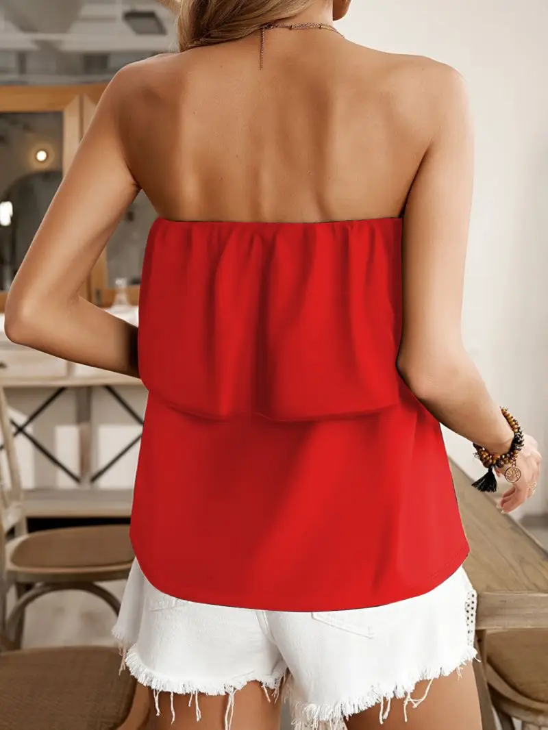 Women's Strapless Ruffle Off-Shoulder Top Loose Drape Slimming Vacation Style Outerwear