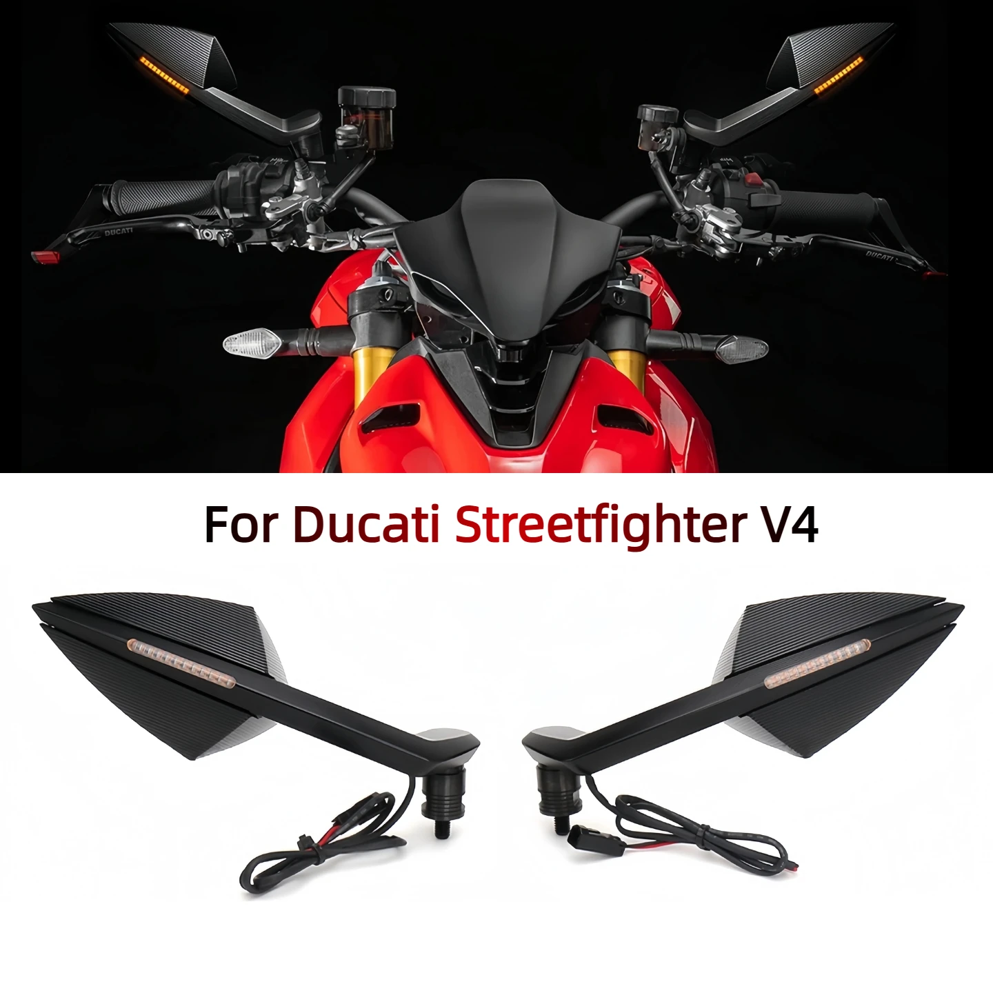 

For Ducati Streetfighter V4, Aluminum Back Convex Rearview Mirror with Integrated LED Turn Signal,Direct Replacement Side Mirror