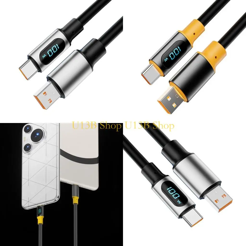 U13B PD100W USB to Type C 유형 L LED 충전 케이블 USB C 전원 케이블 480Mbps 데이터 전송 코드 디지털 디스플레이