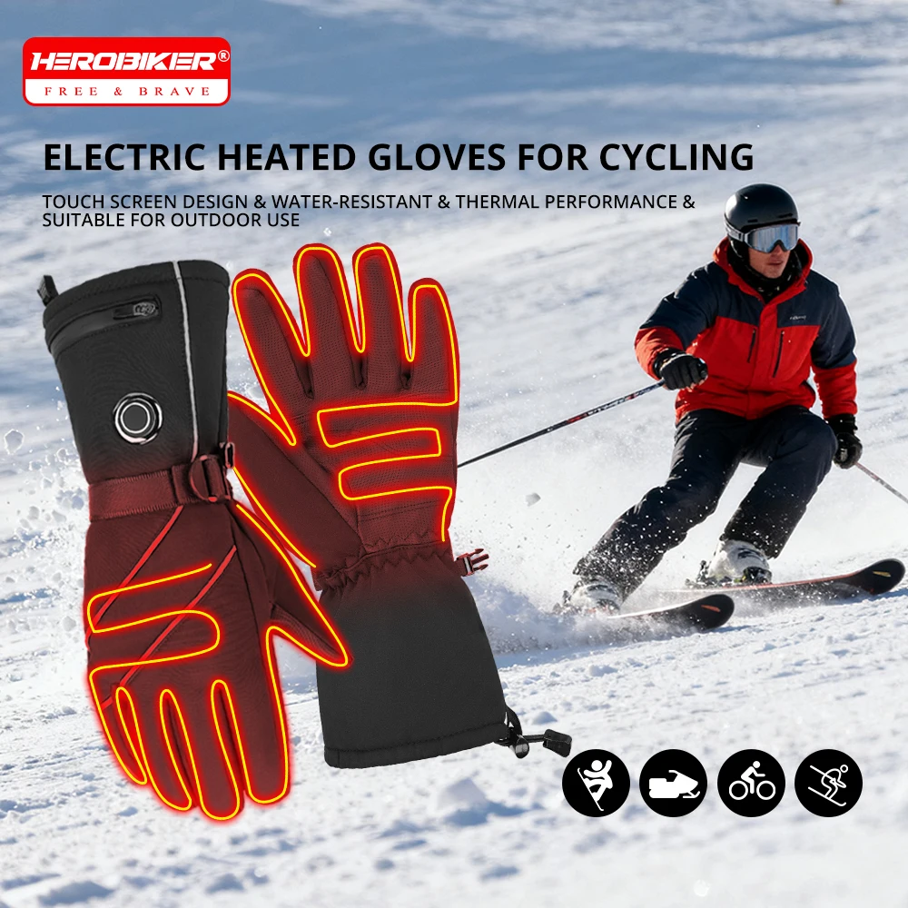

Winter Warm Moto Heated Gloves Rechargeable 5000Mah Ski Electric Heated Gloves Outdoor Windproof Bicycle Heating Gloves Men