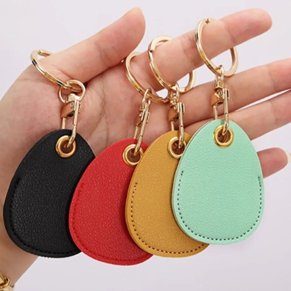 Cute Antirust Leather Keychain Solid Color Alloy Key Tag Ring Drop Access Card Holder