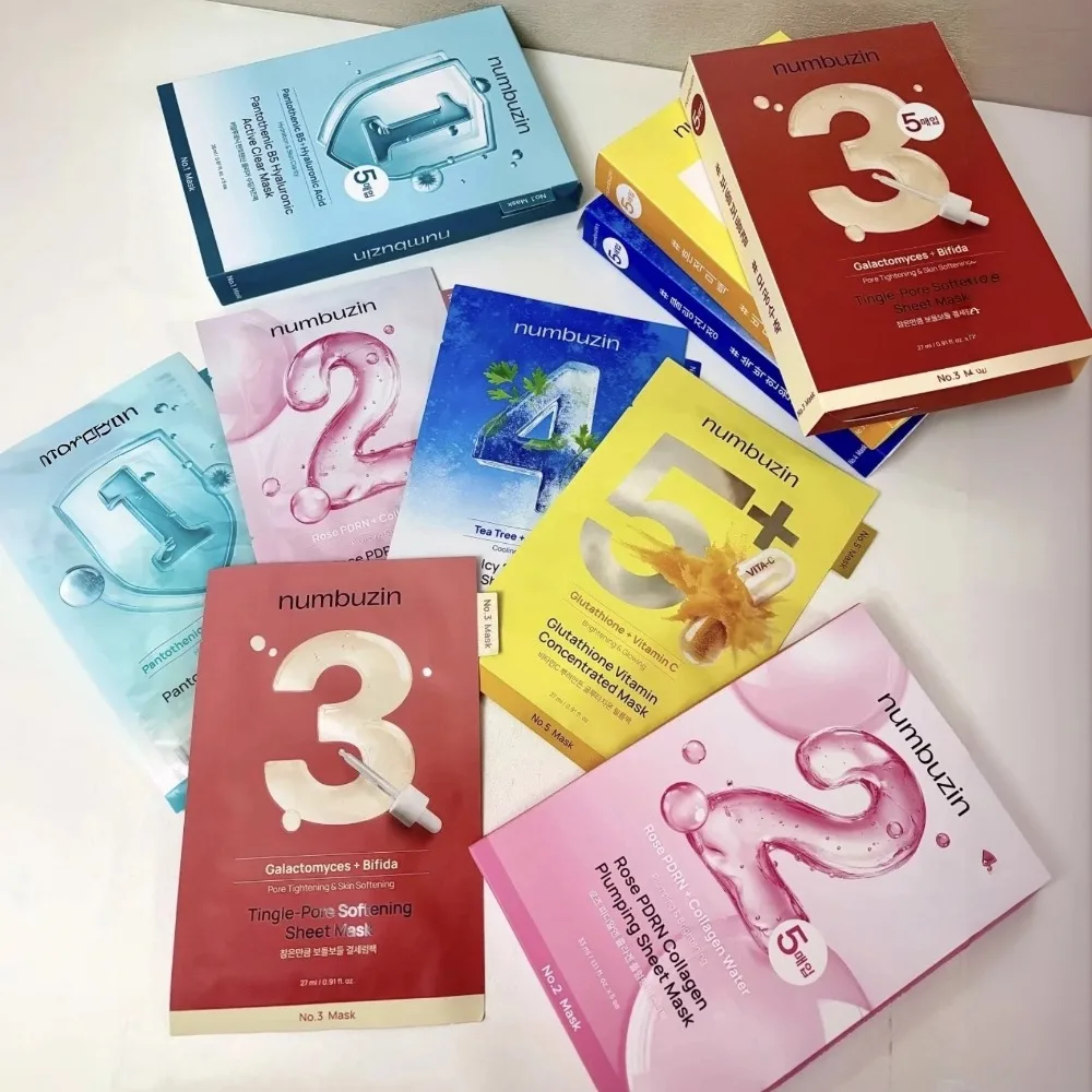 Numbuzin No.1 Dewy Glow SPA No.2 Water Collagen No.3 Tingle Pore Soften No.4 SOS Icy Sooth No.5+ Vitamin No.9 NAD Bio Lift Mask