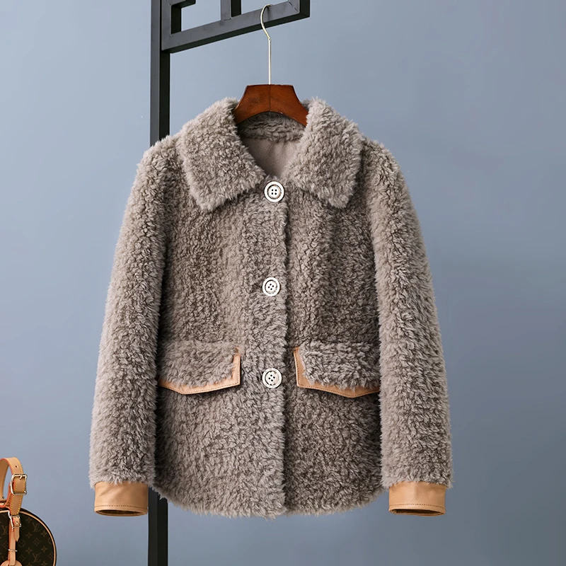AYUNSUE-abrigos de lana de oveja para mujer, a la moda abrigo de piel de oveja, ropa cálida para mujer, chaqueta de piel, Casaco femenino Lq