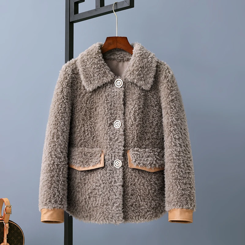 AYUNSUE Nữ Mùa Đông Áo Khoác Cừu Shearling Áo Khoác Thời Trang Nữ Len Lót Lông Ấm Áp Phục Nữ Áo Khoác Nỉ Casaco Feminino lq