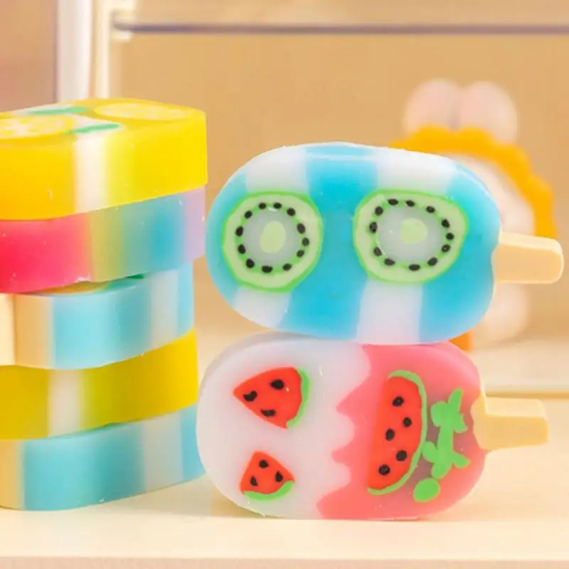 Lytwtw's Cartoon Cute Kawaii Ice Cream juego de Mini goma de borrar para niños, papelería novedosa, suministros escolares de oficina, 1 Juego