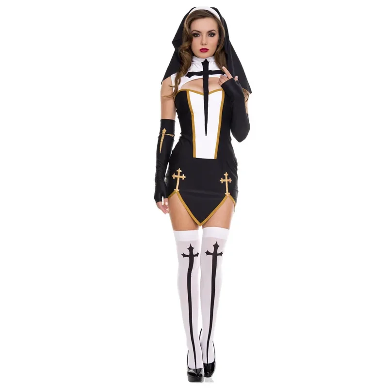 Sexy Lady Nun Superior Costume Carnival Halloween Church Religious Convent Cosplay Fancy Party Dress