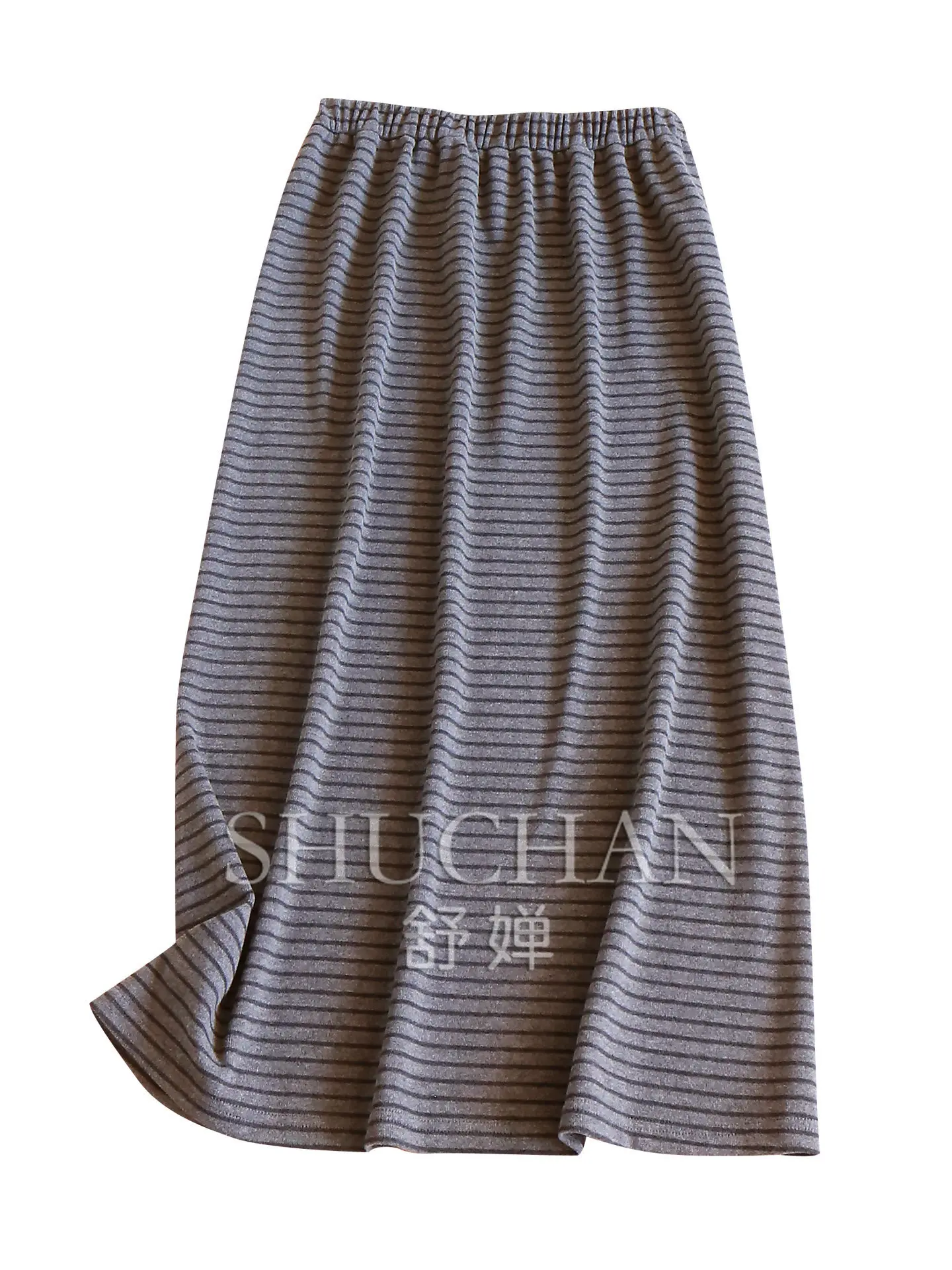 Casual Relaxation Long Skirt Slim Striped Elastic High-waisted A-shaped Split Skirt Women's 93W5
