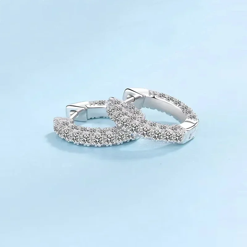 MoiEclat Store Platinum PT950 Hoop Earrings, 1.92 Carat Moissanite Diamond, Women, Daughter Engagement Girl Fine Jewelry