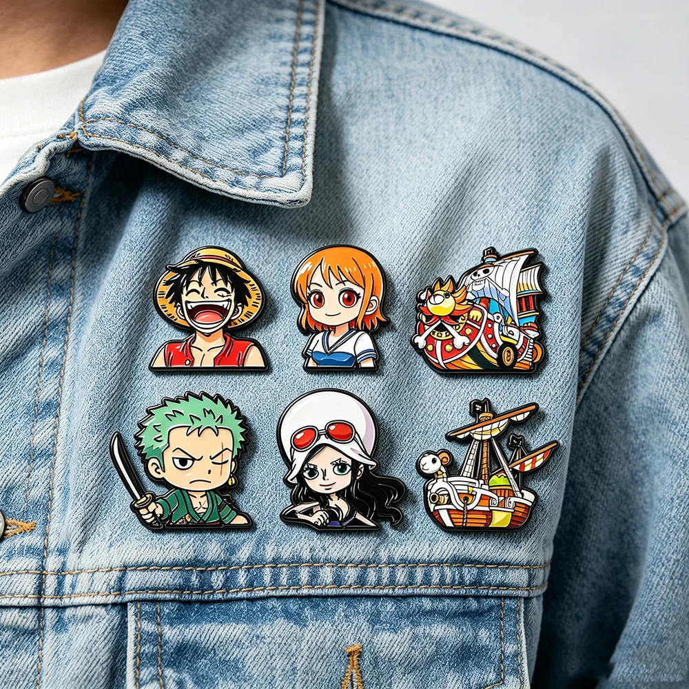 6pcs Cartoon Pirate Enamel Pins Set Anime Character Metal Brooches Pirate Ship Lapel Badges for Backpack Decor Gift For Fans view 5